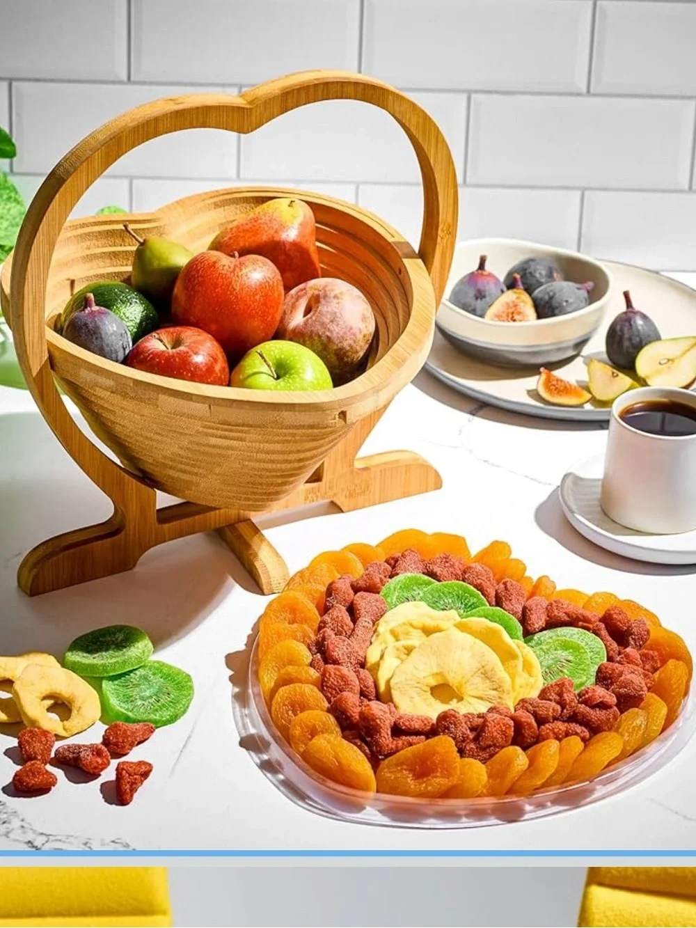 OH! Nuts Heart Shaped Collapsible Wooden Basket Tray Trivet Bamboo